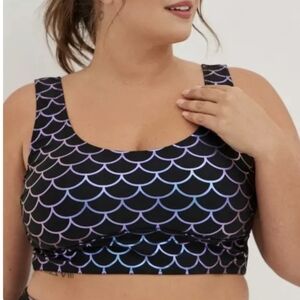 Torrid Size 1X Swimsuit Top Mernaid Scoop Neck Black Purple Built In Padding